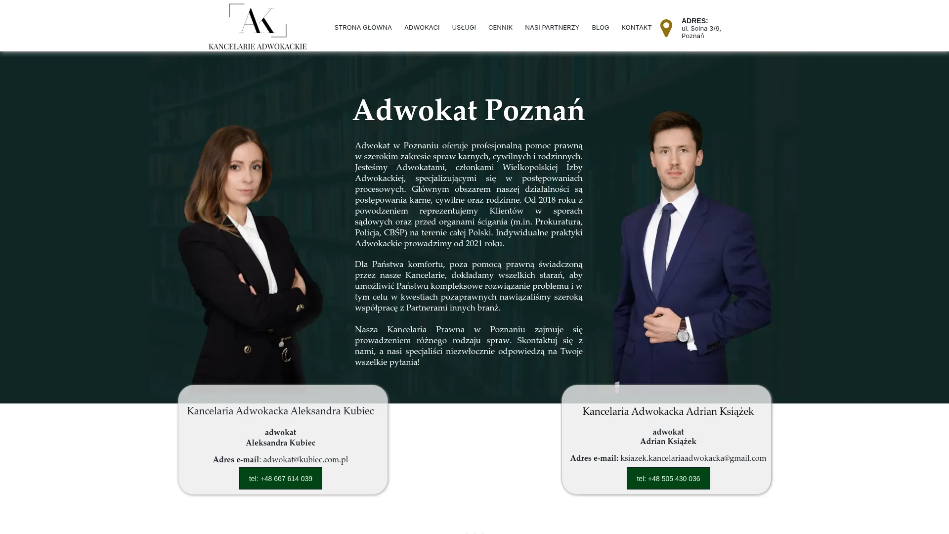 Zrzut ekranu Kancelaria Adwokacka Aleksandra Kubiec